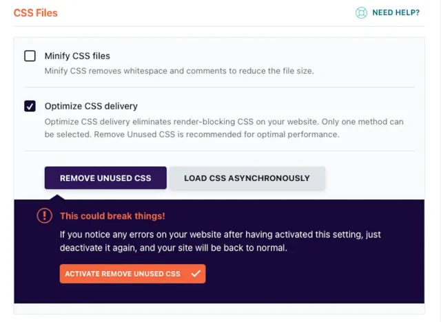 Optimize css delivery settings wp rocket