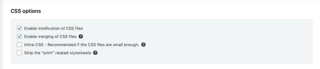 WP-Optimize css compression options