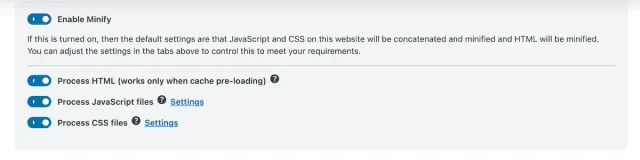 WP-Optimize file minification settings