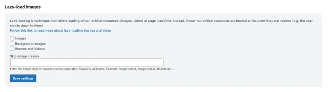 WP-Optimize lazy load settings