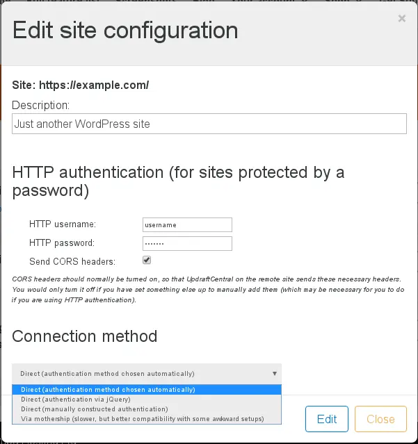 Site config connection method