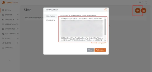 Add another site UpdraftCentral