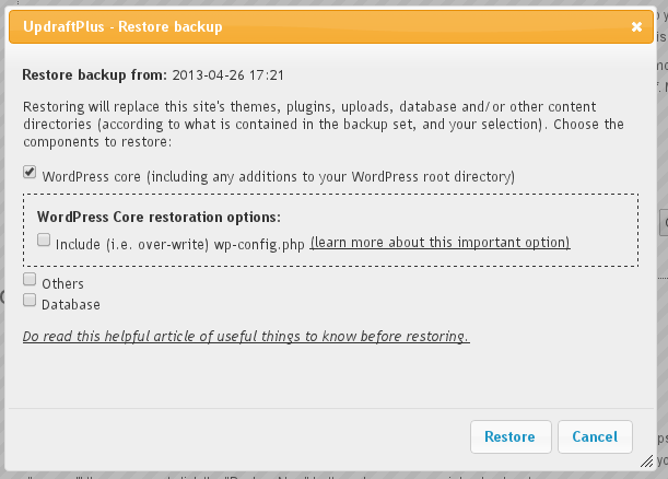 Restore WP config window