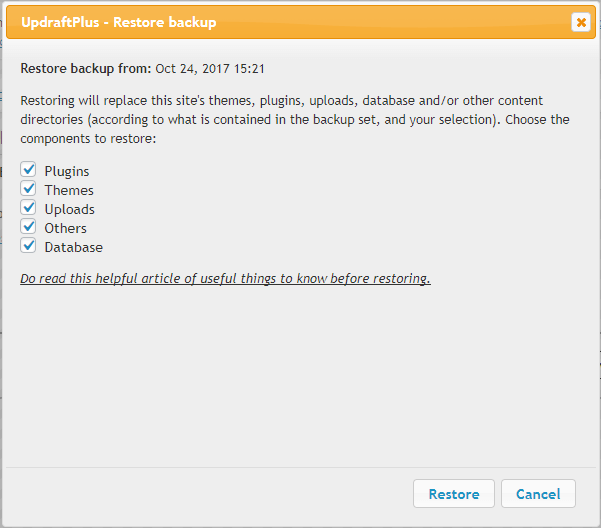 Restore backup wizard