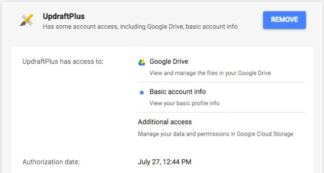UpdraftPlus access permission