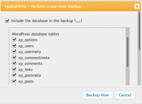 Backup individual tables in WordPress