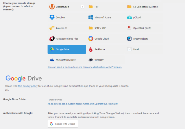 Choose backup storage options