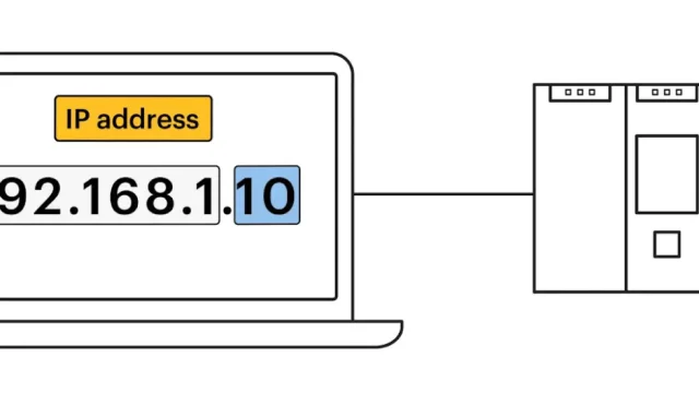 Illustration of a laptop with an ip address on the screen
