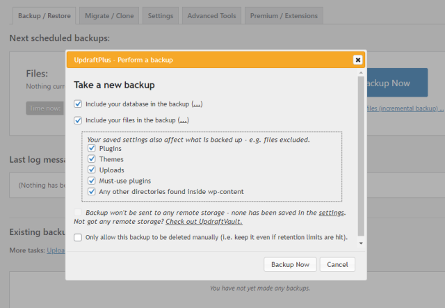Starting the backup process