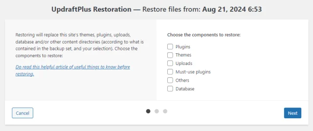 Restore files from august