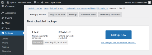 Create a test backup