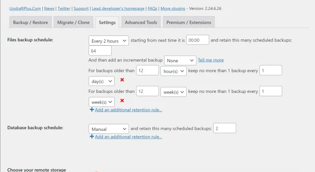 UpdraftPlus settings